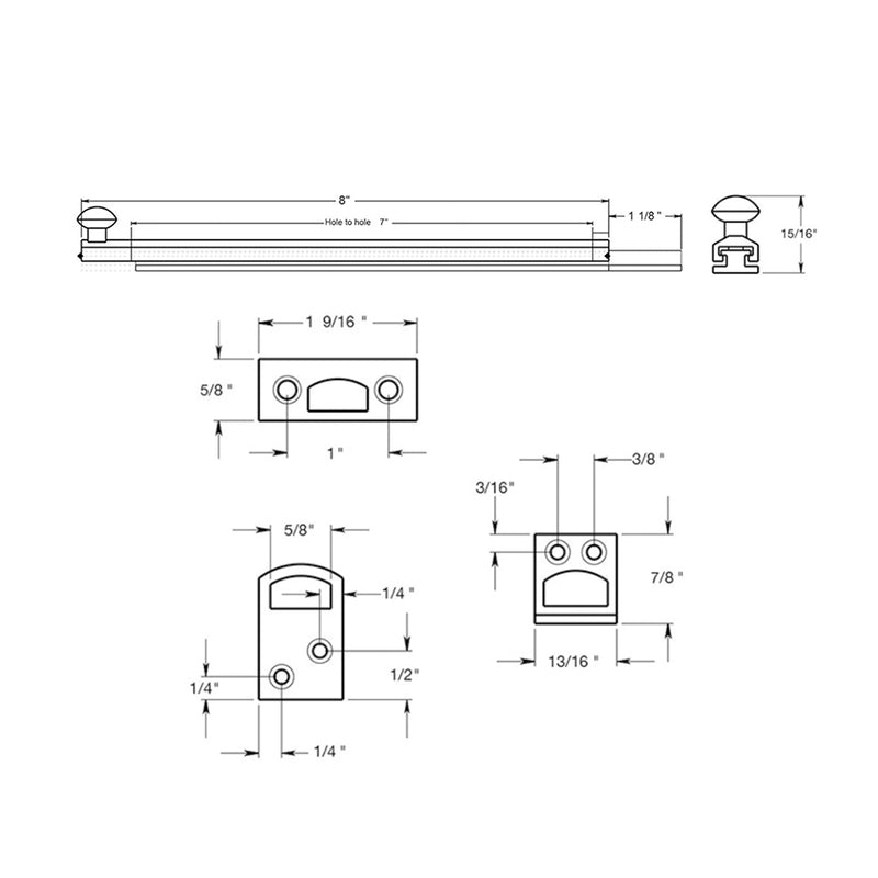 Universal Concealed Screw Door Bolt - Door Mount - 8" Brass/Polished Chrome