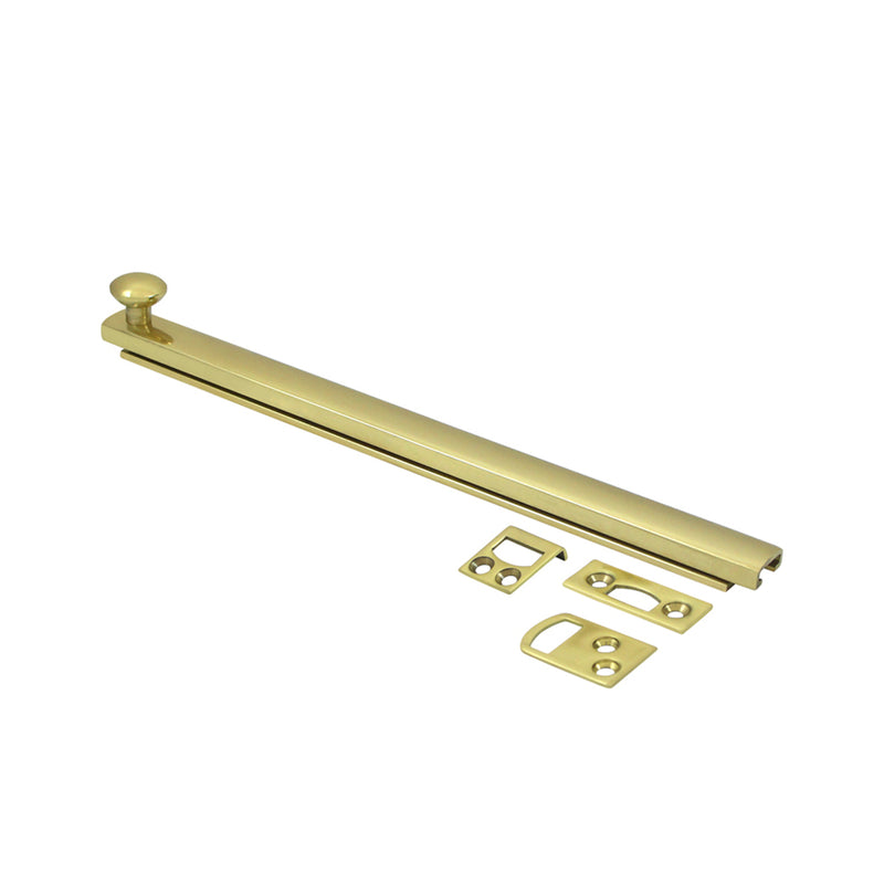 Universal Concealed Screw Door Bolt - Door Mount - 8" Brass/Polished Brass