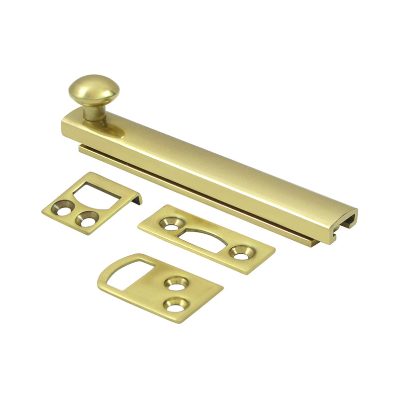 Universal Concealed Screw Door Bolt - Door Mount - 4" Brass/Polished Brass