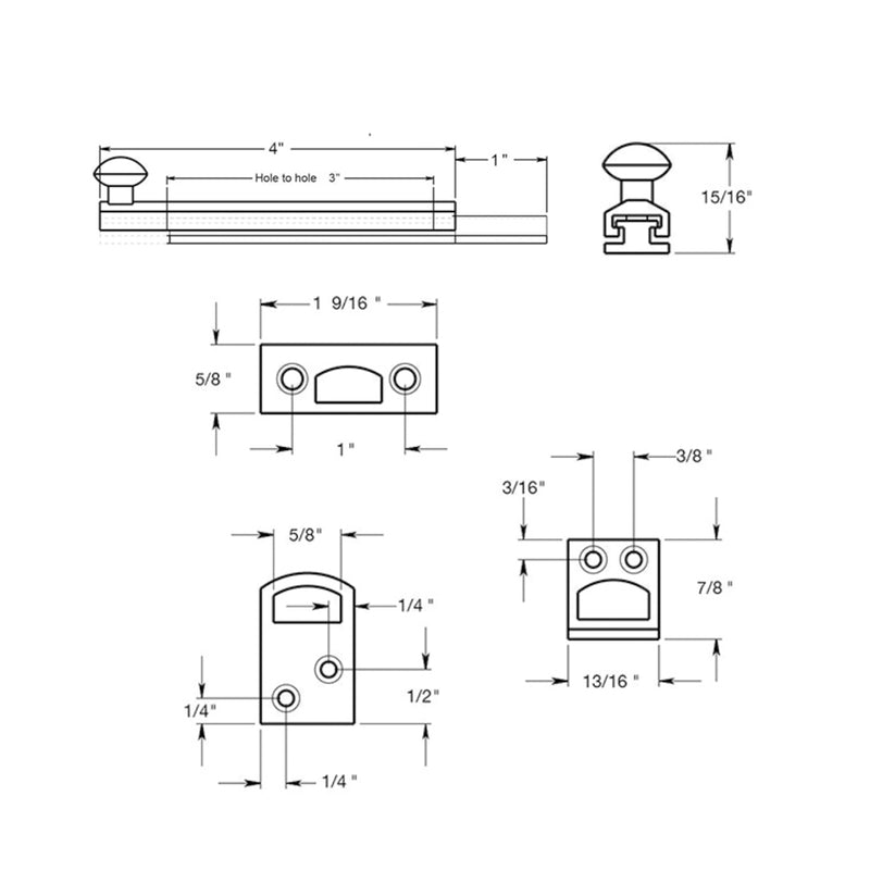 Universal Concealed Screw Door Bolt - Door Mount - 4" Brass/Polished Brass