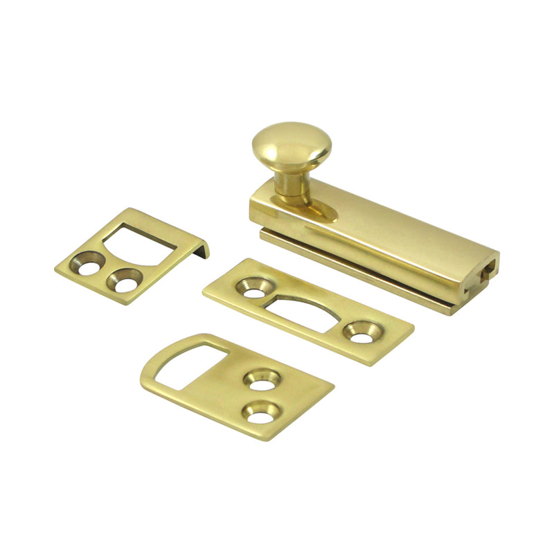 Universal Concealed Screw Door Bolt - Door Mount - 2" Brass/Polished Brass