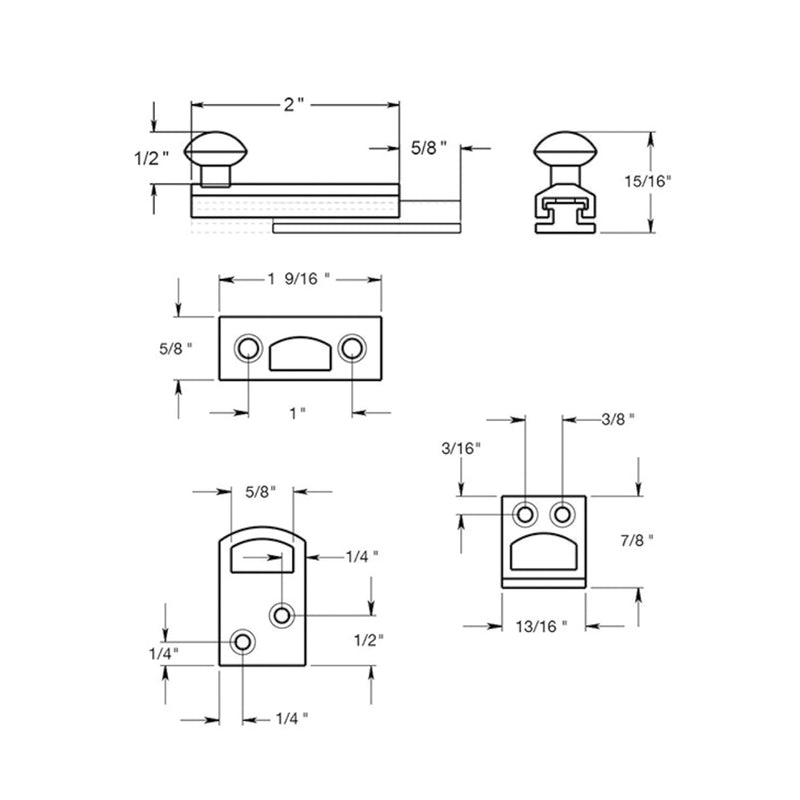 Universal Concealed Screw Door Bolt - Door Mount - 2" Brass/Polished Brass