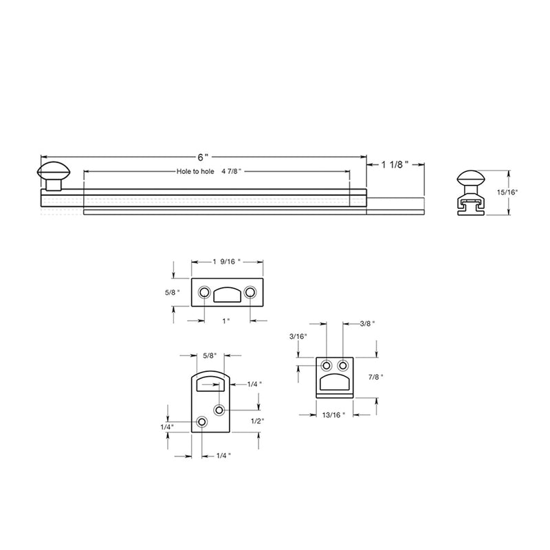 Universal Concealed Screw Door Bolt - Door Mount - 6" Brass/Polished Brass