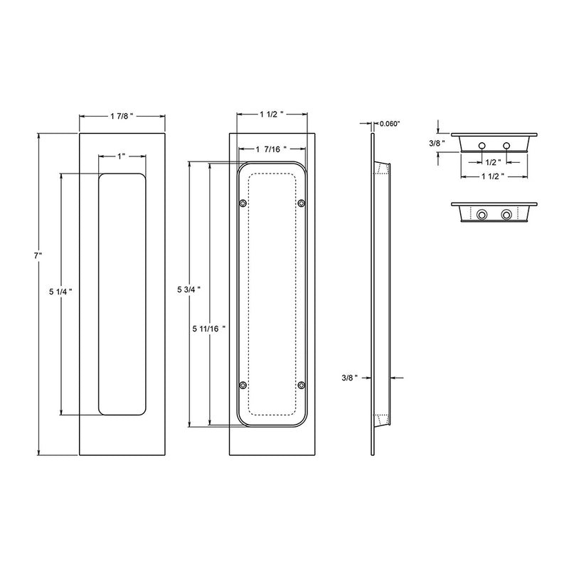 Rectangular Heavy Duty Pocket Door Lockset - Door Mount - 7" Brass/Brushed Brass