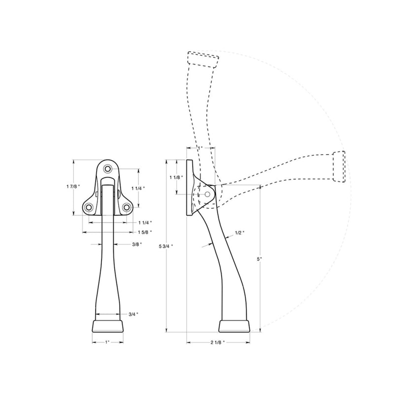 Universal Kickdown Holder - Door Mount - 5" Brass/Polished Brass