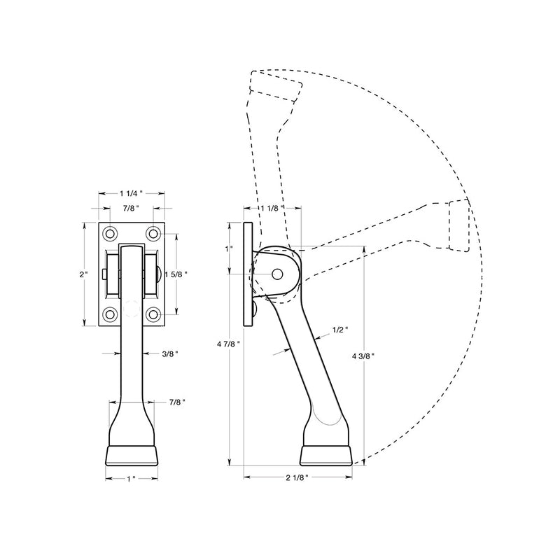 Universal Kickdown Holder - Door Mount - 4" Brass/Brushed Nickel