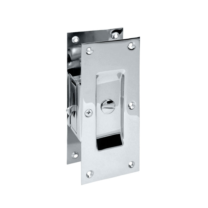 Decorative Privacy Pocket Door Lockset - Door Mount - 6" Brass/Polished Chrome