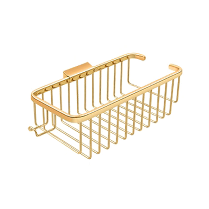 Wire Rectangular Shower Basket - Wall Mount - 11" Brass/Polished Brass