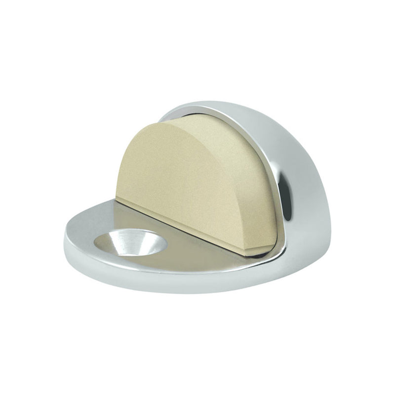 Dome Low Profile Door Stop - Floor Mount - 2" Brass/Polished Chrome