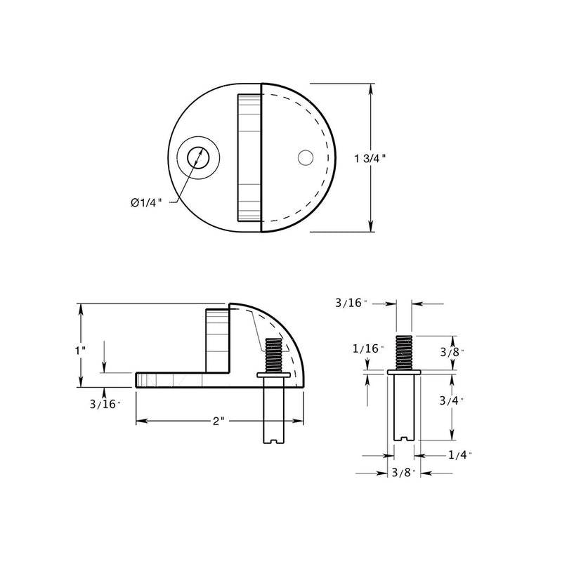Dome Low Profile Door Stop - Floor Mount - 2" Brass/Paint Black