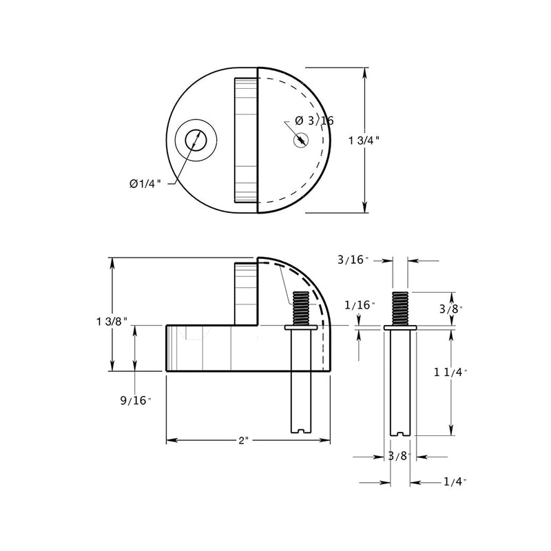Dome High Profile Door Stop - Floor Mount - 2" Brass/Polished Brass