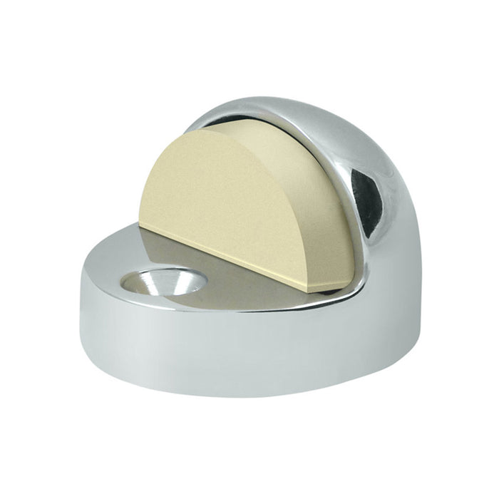 Dome High Profile Door Stop - Floor Mount - 2" Brass/Polished Chrome