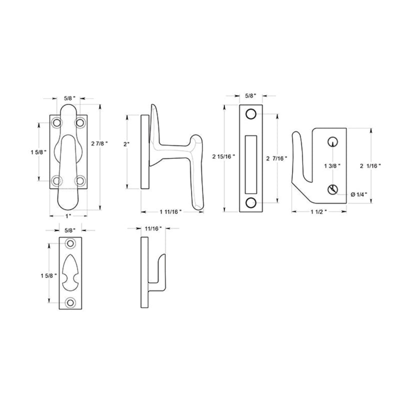 Universal Casement Fastener Medium Window Lock - Window Mount - 3" Brass/Brushed Nickel
