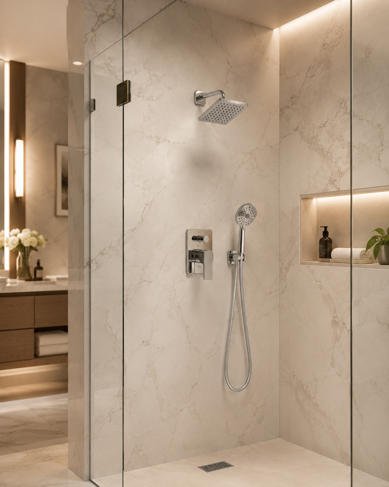 Devon 2-Way Shower Set With Hand Shower Set - Wall Mount - 6" Brass/Polished Chrome