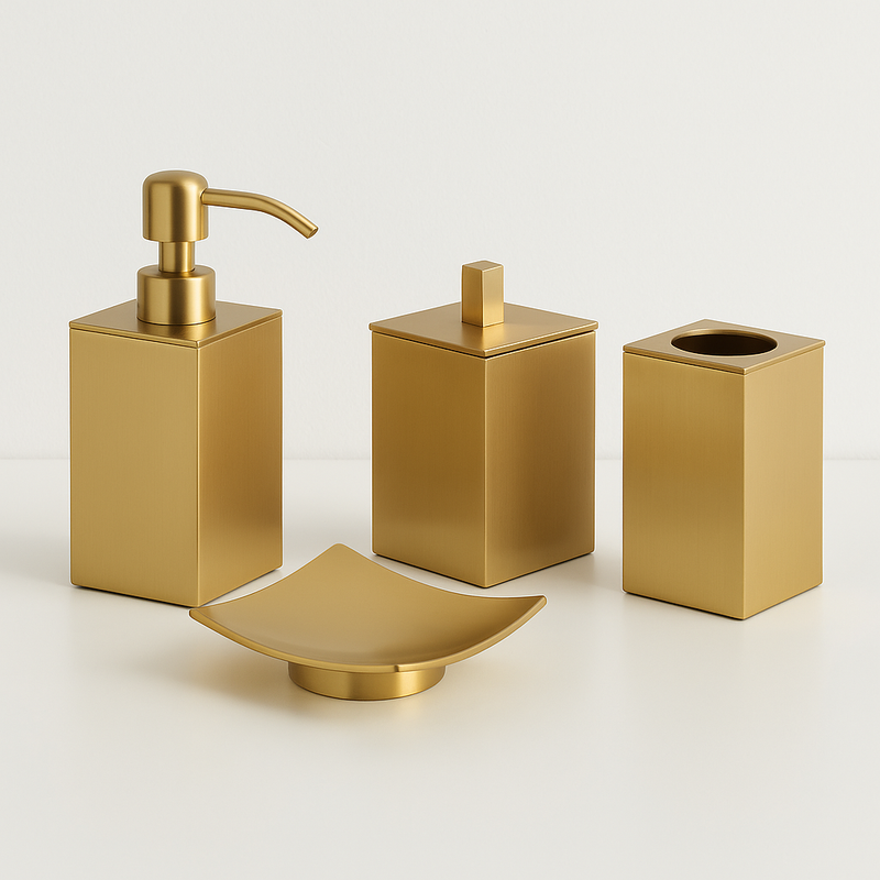 Cubic Bathroom Accesories Set - Free Standing - Brass/Satin Brass