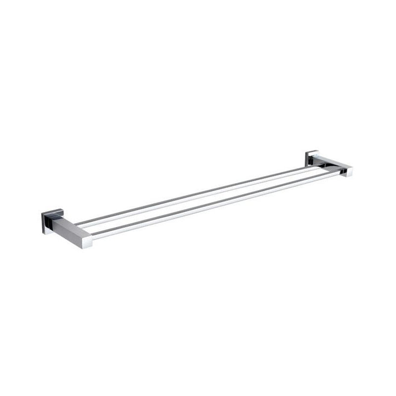 Cubic Double Towel Bar - Wall Mount - 24" Brass/Polished Chrome