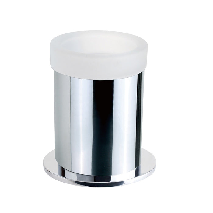 Universal Toothbrush Holder - Free Standing - 5" Stainless Steel/Glass/Polished Chrome