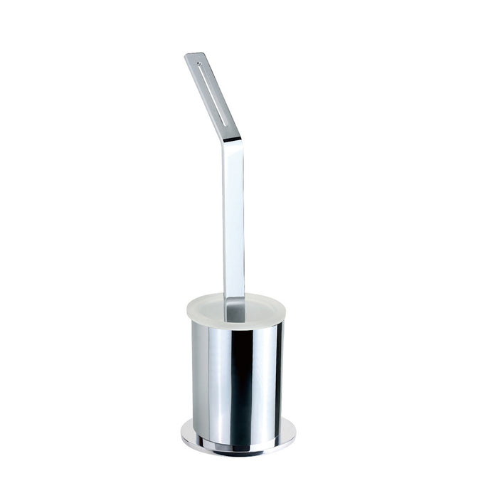 Universal Toilet Brush Holder - Free Standing - 15" Stainless Steel/Glass/Polished Chrome