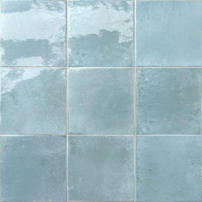 Agadir Floor Tile - Wall Or Floor Mount - 5.8 x 5.8" Porcelain/Gloss Light Blue - Piece : 0.23 SqFt = $ 7.00 /  Box: 10.23 Sqft = $ 72.00 - Pieces Per Box: 44 Units