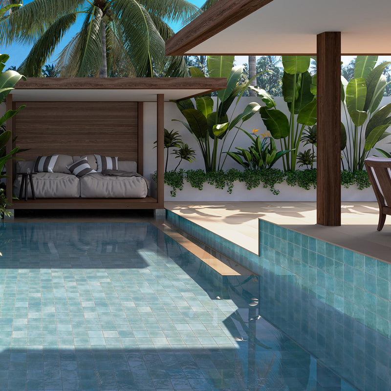 Agadir Floor Tile - Wall Or Floor Mount - 5.8 x 5.8" Porcelain/Gloss Light Blue