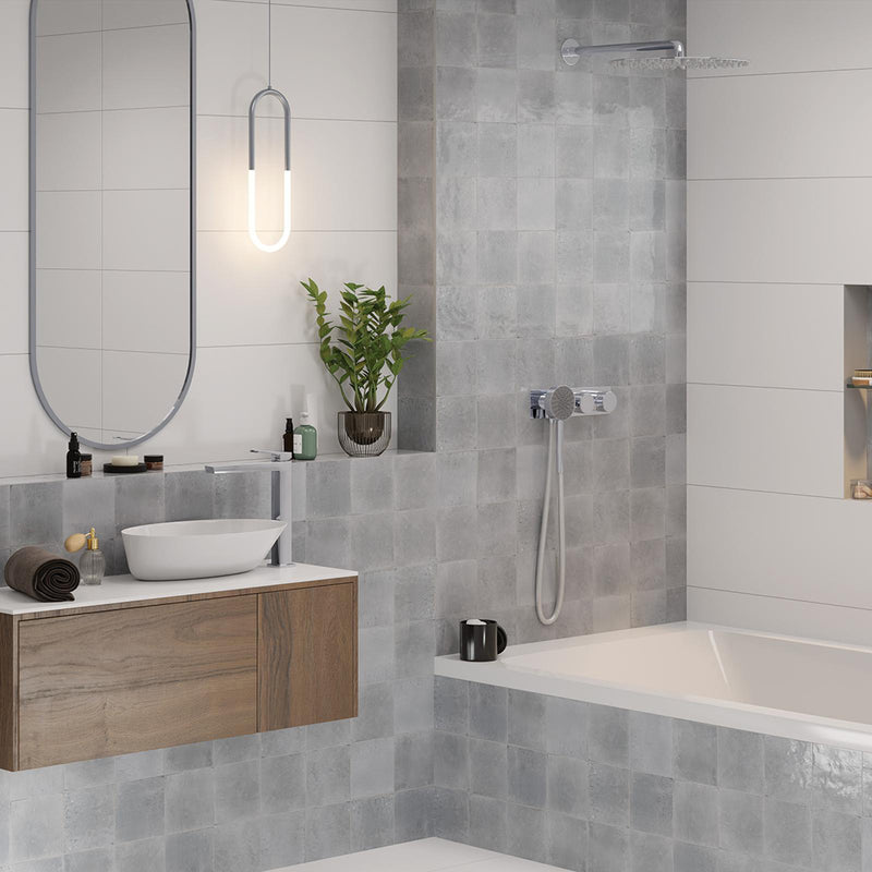 Agadir Floor Tile - Wall Or Floor Mount - 5.8 x 5.8" Porcelain/Gloss Grey