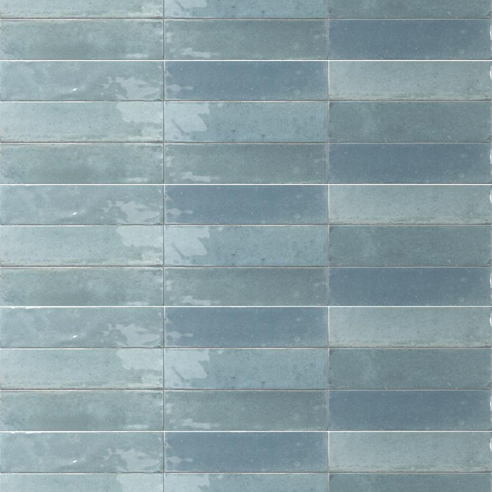 Agadir Floor Tile - Wall Or Floor Mount - 11 x 2.8" Porcelain/Gloss Light Blue - Piece : 0.21 SqFt = $ 7.00 / Box: 5.49 Sqft = $ 39.00 - Pieces Per Box: 26 Units