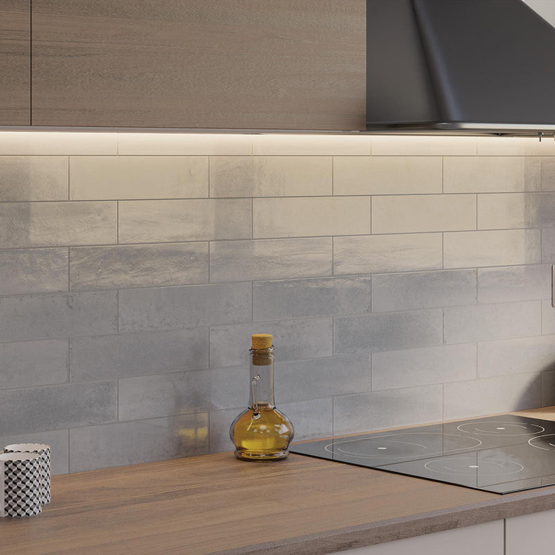 Agadir Piedra Floor Tile - Wall Or Floor Mount - 11 x 2.8" Porcelain/Gloss Grey