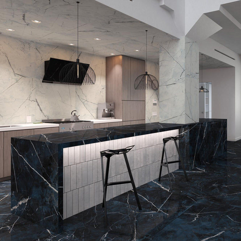 Agadir Piedra Floor Tile - Wall Or Floor Mount - 11 x 2.8" Porcelain/Gloss Grey