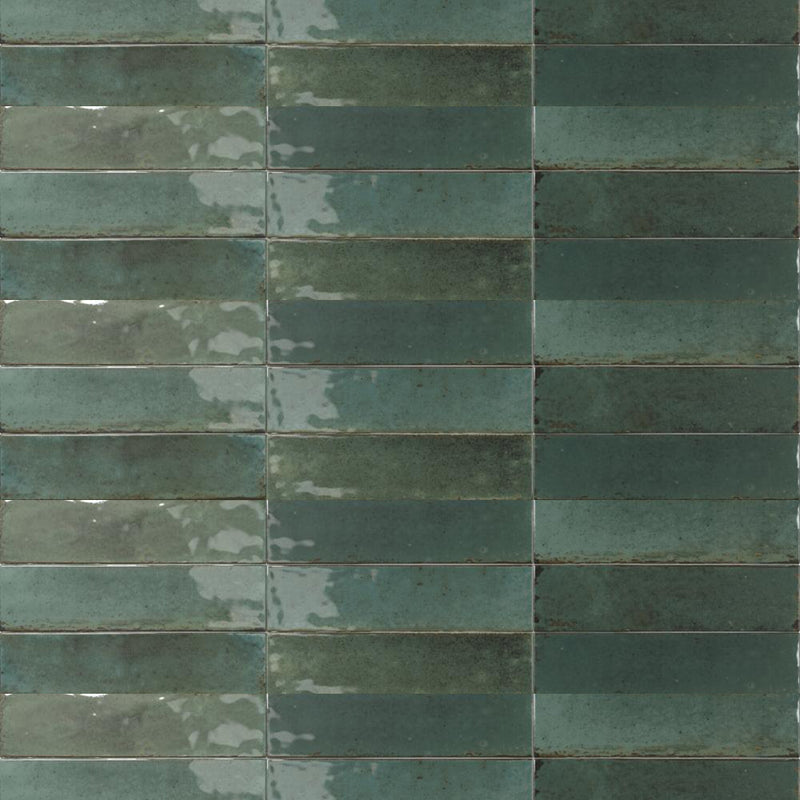 Agadir  Selva Floor Tile - Wall Or Floor Mount - 11 x 2.8" Porcelain/Gloss Green