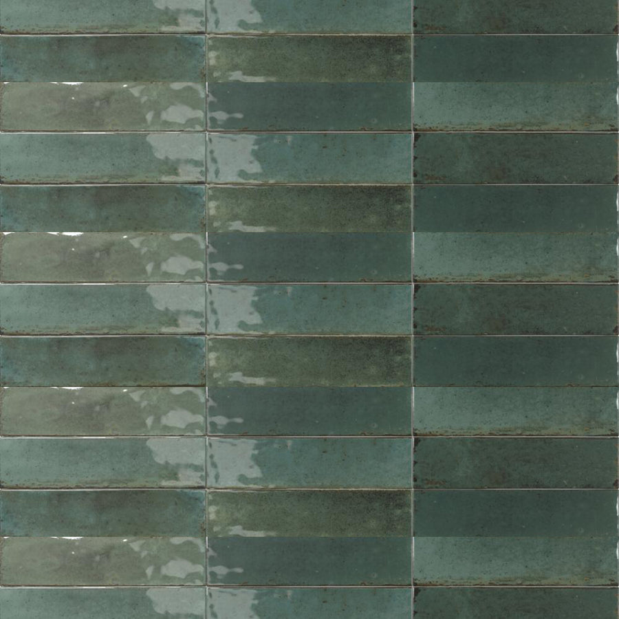Agadir  Selva Floor Tile - Wall Or Floor Mount - 11 x 2.8" Porcelain/Gloss Green
