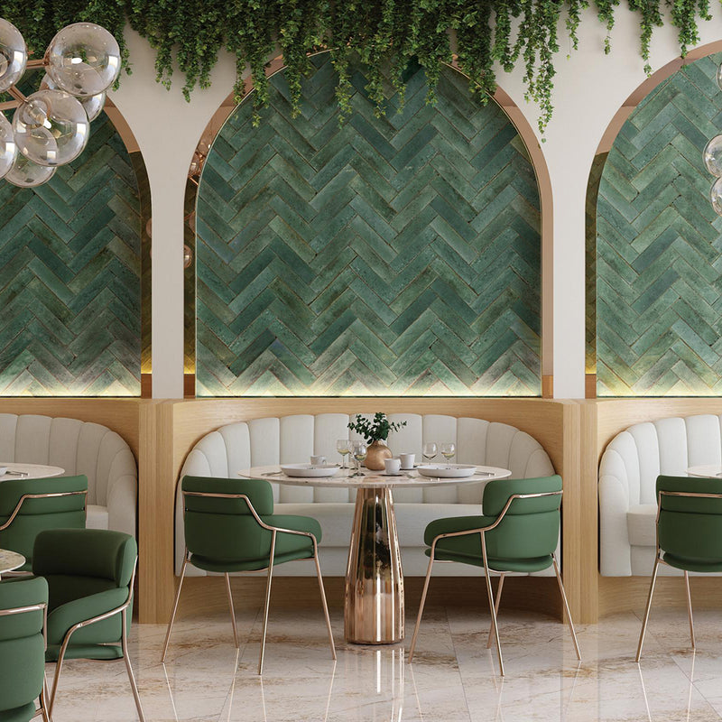 Agadir  Selva Floor Tile - Wall Or Floor Mount - 11 x 2.8" Porcelain/Gloss Green