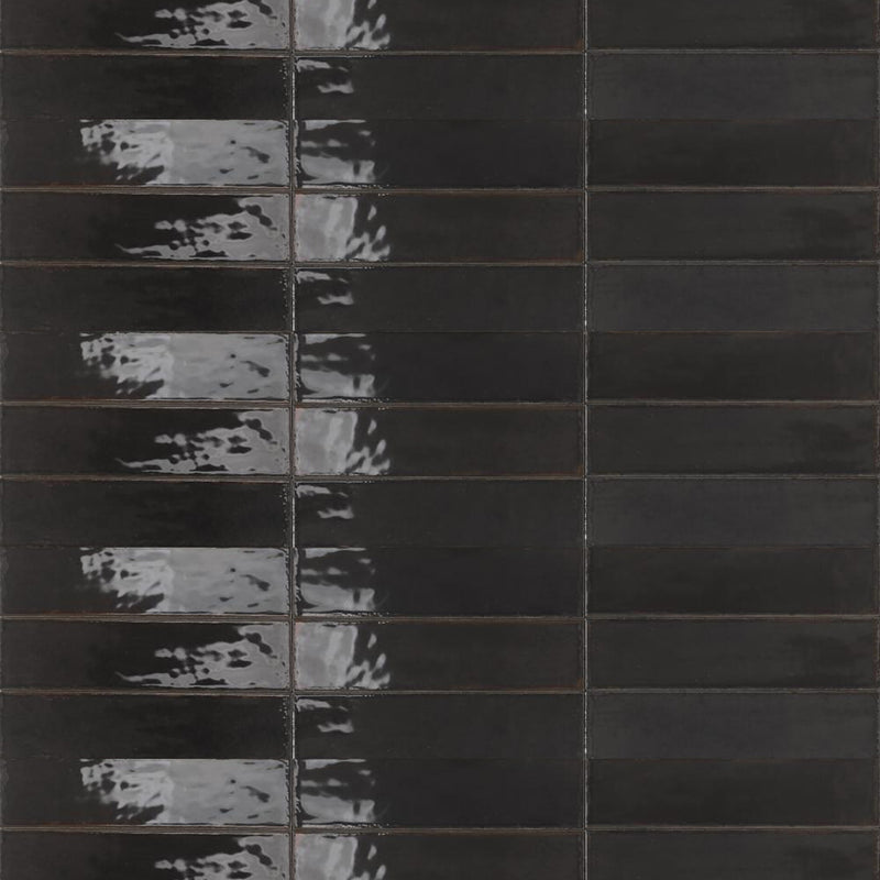 Agadir Floor Tile - Wall Or Floor Mount - 11 x 2.8" Porcelain/Gloss Dark Black