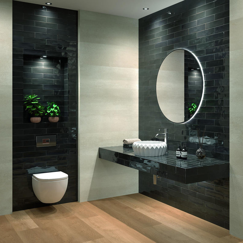 Agadir Floor Tile - Wall Or Floor Mount - 11 x 2.8" Porcelain/Gloss Dark Black