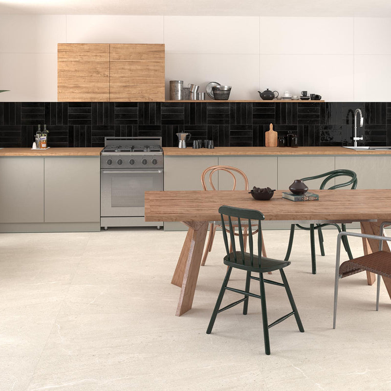 Agadir Floor Tile - Wall Or Floor Mount - 11 x 2.8" Porcelain/Gloss Dark Black