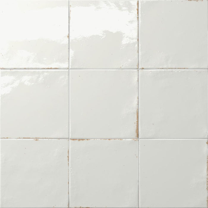 Agadir Mist Floor Tile - Wall Or Floor Mount - 5.8 x 5.8" Porcelain/Gloss White - Piece : 0.23 SqFt = $ 7.00 / Box: 10.23 Sqft = $ 72.00 - Pieces Per Box: 44 Units