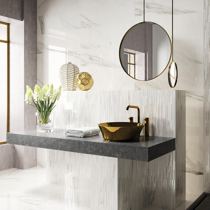 Calacatta Floor Tile - Wall Or Floor Mount - 23.6 x 23.6" Porcelain/Super White