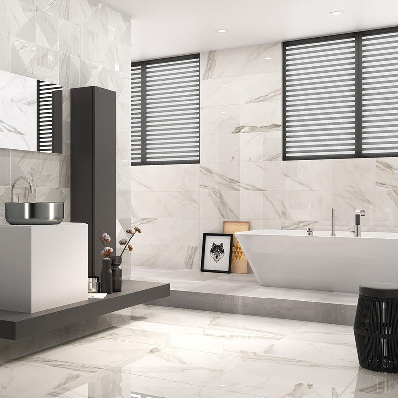 Calacatta Floor Tile - Wall Or Floor Mount - 23.6 x 23.6" Porcelain/Super White