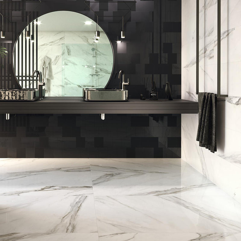 Calacatta Floor Tile - Wall Or Floor Mount - 23.6 x 47.2" Porcelain/Super White