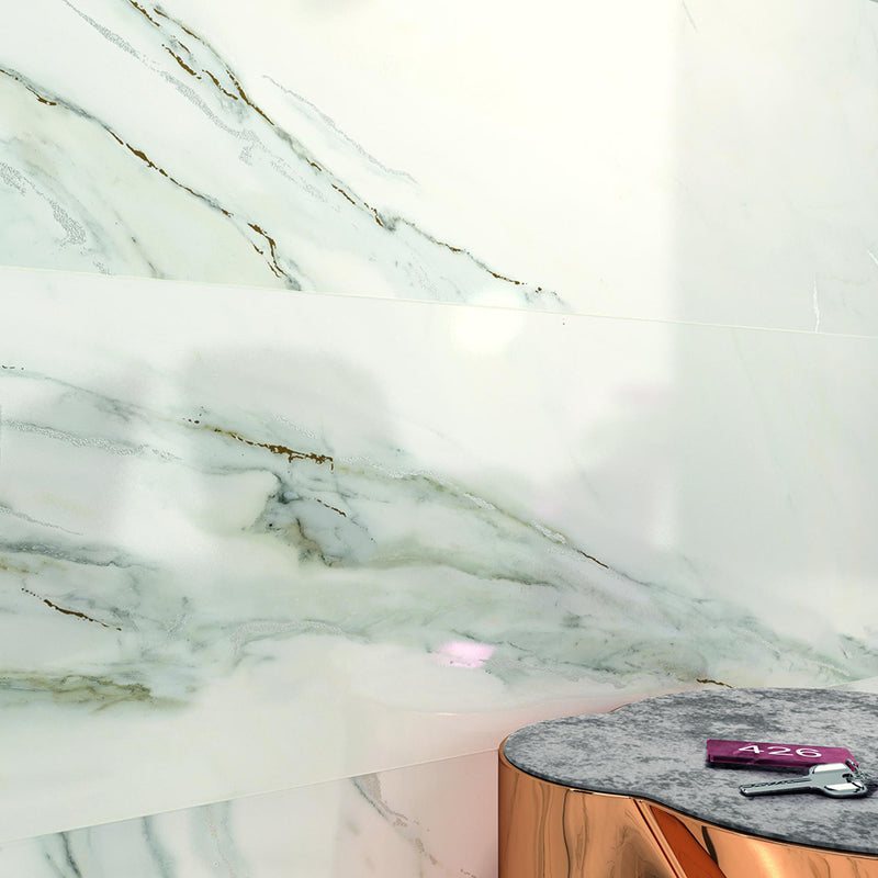 Calacatta Floor Tile - Wall Or Floor Mount - 23.6 x 47.2" Porcelain/Super White