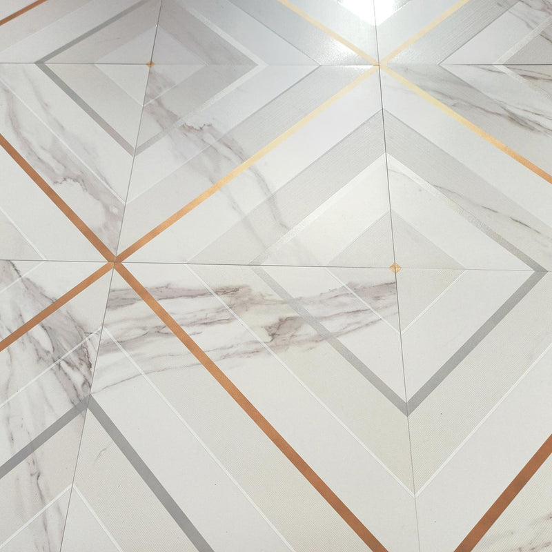 Calacatta Floor Tile - Wall Or Floor Mount - 23.6 x 47.2" Porcelain/Super White