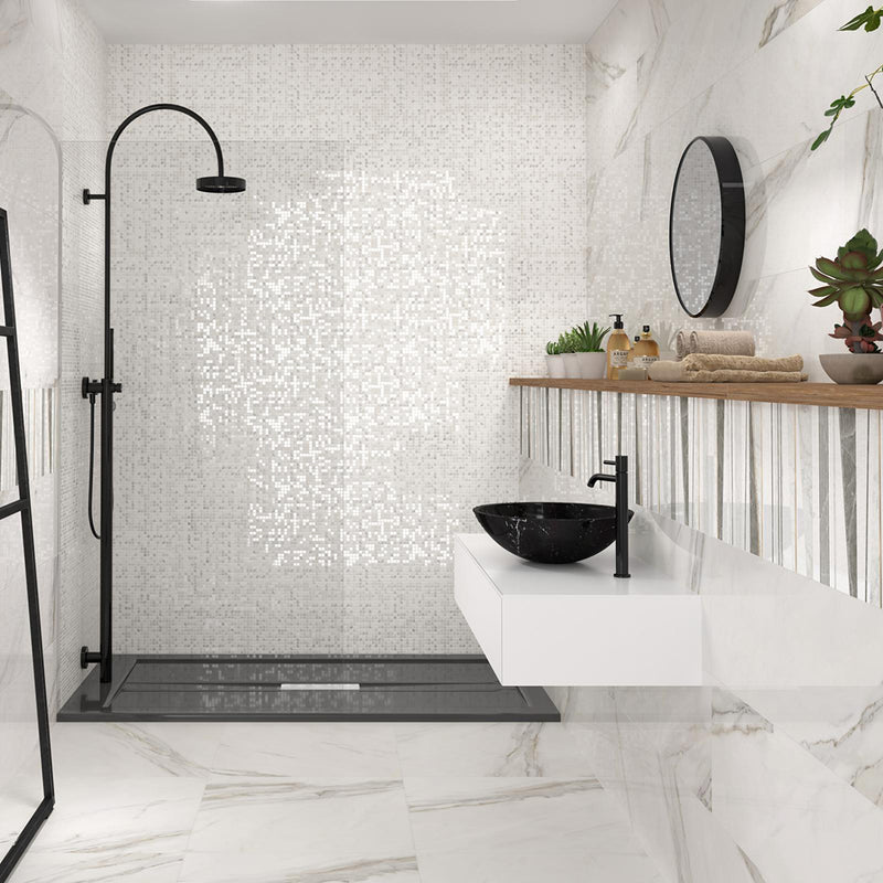 Calacatta Floor Tile - Wall Or Floor Mount - 23.6 x 23.6" Porcelain/Super White Satin