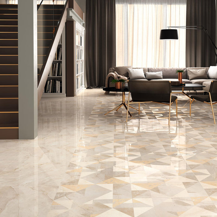 Cremabella Floor Tile - Wall Or Floor Mount - 23.6 x 23.6" Porcelain/Calacatta Marble - Piece : 3.87 SqFt = $ 6.00 / Box: 11.62 Sqft = $ 70.00 - Pieces Per Box: 3 Units