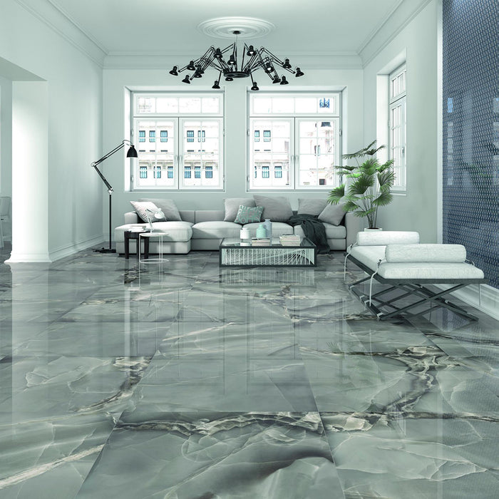 Selene Dark Floor Tile - Wall Or Floor Mount - 35.4 x 35.4" Porcelain/Deep Gray - Piece : 8.72 SqFt = $ 8.71 / Box: 8.72 Sqft = $ 76.00 - Pieces Per Box: 1 Unit