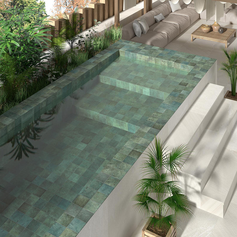 Tahiti Emerald Anti-Slip Floor Tile - Wall Or Floor Mount - 5.8 x 5.8" Porcelain/Matt Green