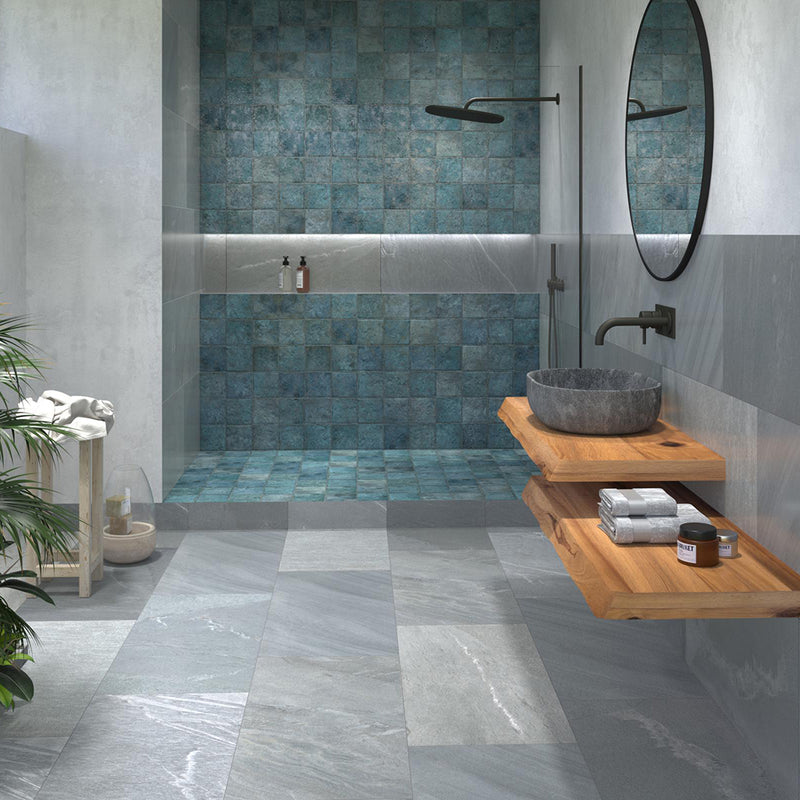 Tahiti Turquoise Anti-Slip Floor Tile - Wall Or Floor Mount - 5.8 x 5.8" Porcelain/Matt Blue