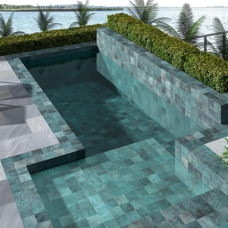 Tahiti Turquoise Anti-Slip Floor Tile - Wall Or Floor Mount - 5.8 x 5.8" Porcelain/Matt Blue