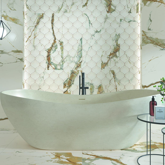 Theia Satin Floor Tile - Wall Or Floor Mount - 35.4 x 35.4" Porcelain/Marble - Piece : 8.72 SqFt = $ 7.36 / Box: 8.72 Sqft = $ 65.00 - Pieces Per Box: 1 Unit