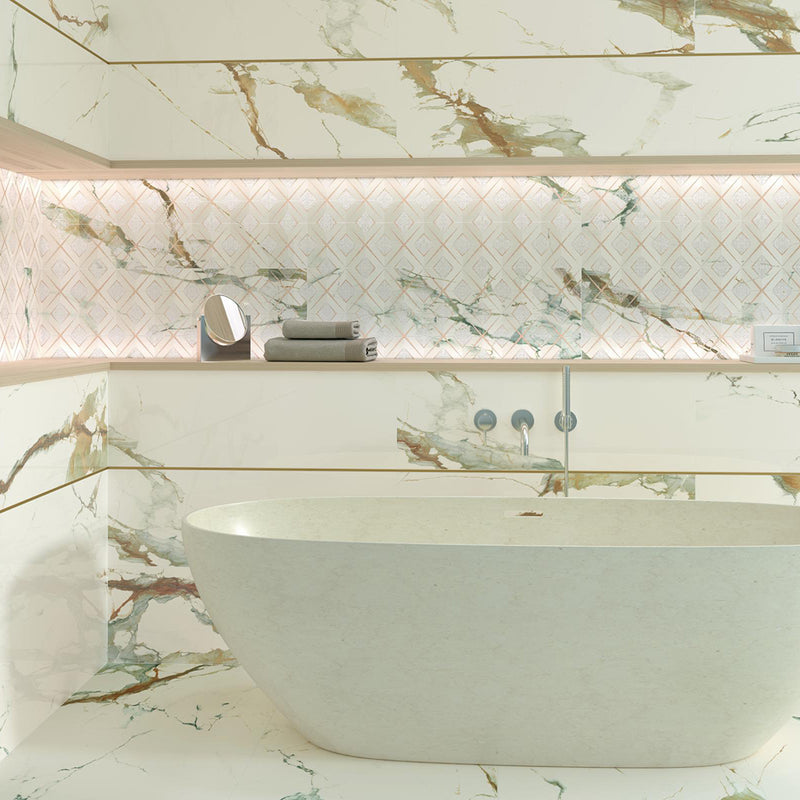 Theia Satin Floor Tile - Wall Or Floor Mount - 23.6 x 23.6" Porcelain/Marble