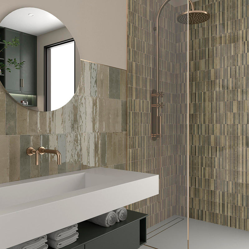 Agadir Musgo Wall Tile - Wall Or Floor Mount - 11.0 x 2.8" Porcelain/Gloss Moss Green