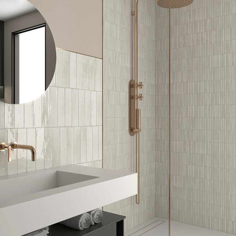 Agadir Ivory Wall Tile - Wall Or Floor Mount - 11 x 2.8" Porcelain/Gloss Warm Ivory